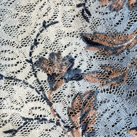 Sheer Lace Blouse, Floral Mesh, Bell Sleeve, Blue Grey & Brown Romantic Vintage - Picture 7 of 15